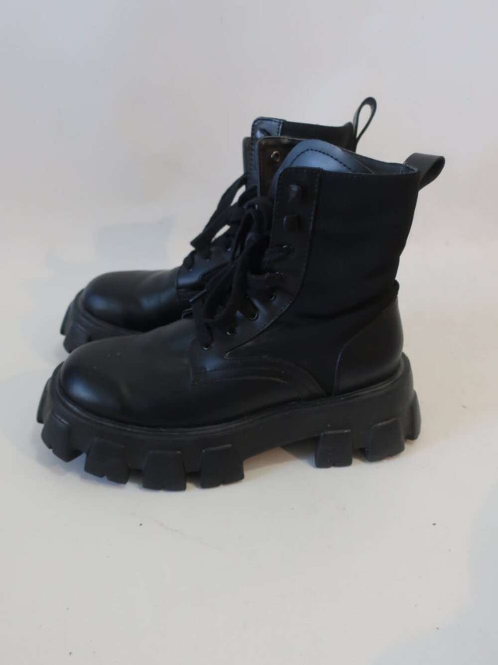 Womens Prada Black Monolith Leather & Nylon Combat Boots 39 EU/US 9 - Picture 7 of 13